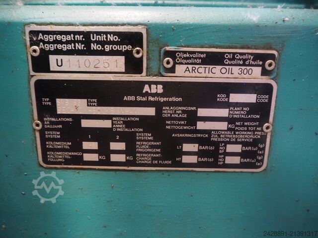 Ammonia refrigeration system (NH3) Sabroe, York, Stal SAB 83, SVA26E, ARLEX ND