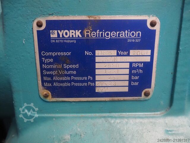 Ammonia refrigeration system (NH3) Sabroe, York, Stal SAB 83, SVA26E, ARLEX ND