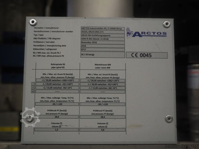 Ammonia refrigeration system (NH3) Sabroe, York, Stal SAB 83, SVA26E, ARLEX ND