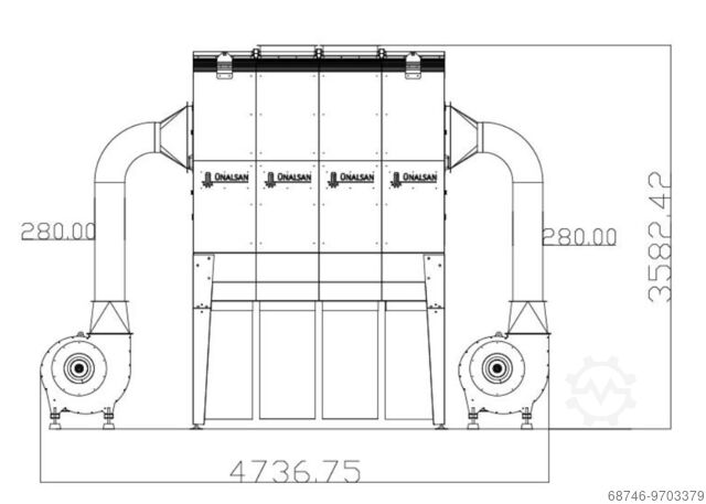Dust collector, Suction 13450 m3/h Holzing RLA 450 VIBER Power 13450 m3/h