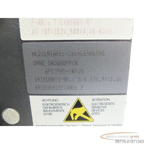 Component Siemens 6FC3985-7AT20 12" Bedientafelgehäuse mit 6FC3988-3AH20 Tastatur