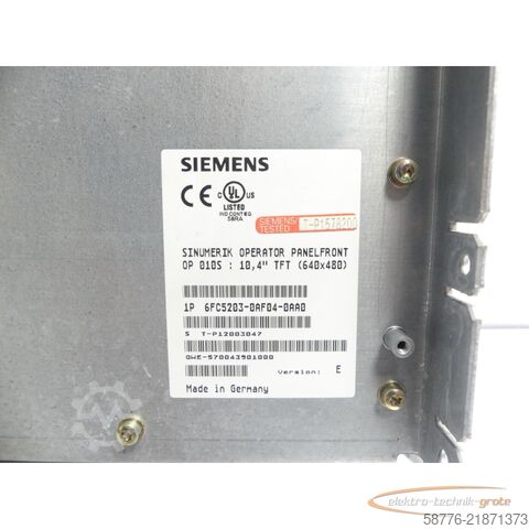 Component Siemens 6FC5203-0AF04-0AA0 Operator Panelfront OP 010S 10,4" SN:T-P12003047