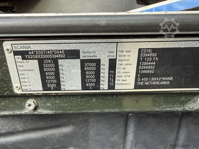 Dreiseitenkipper LKW Scania G450 8X2*6 Kipper Kran HMF 2620 K5