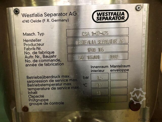 Westfalia CSA1-06-475 Edelstahl-Zentrifuge WESTFALIA CSA1-06-475