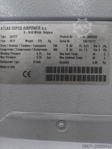 Piston compressor Atlas Copco GA7FF
