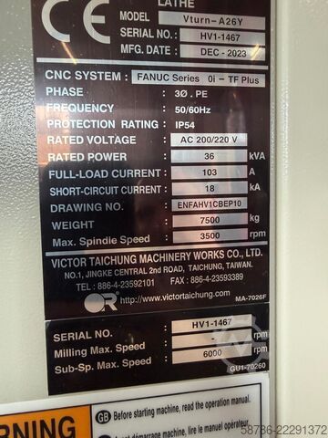 CNC lathe Victor Taichung Vturn-A26Y oś Y
