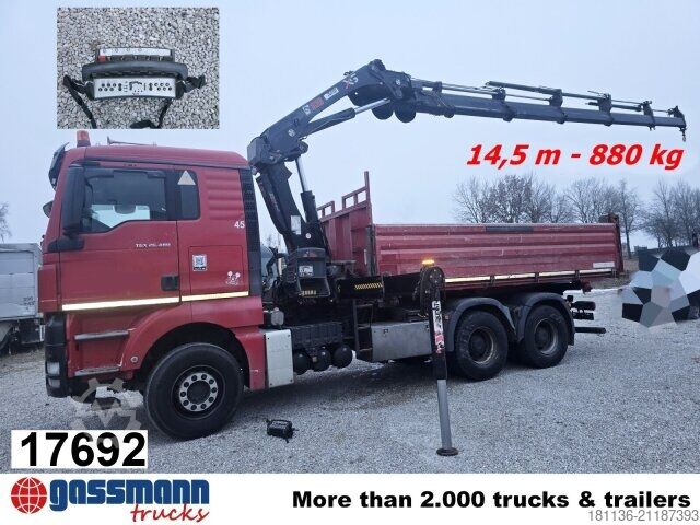 Kipper LKW MAN TGS 26.480 6x4 BB, Kran Hiab 244 E-5 Hiduo, Funk,