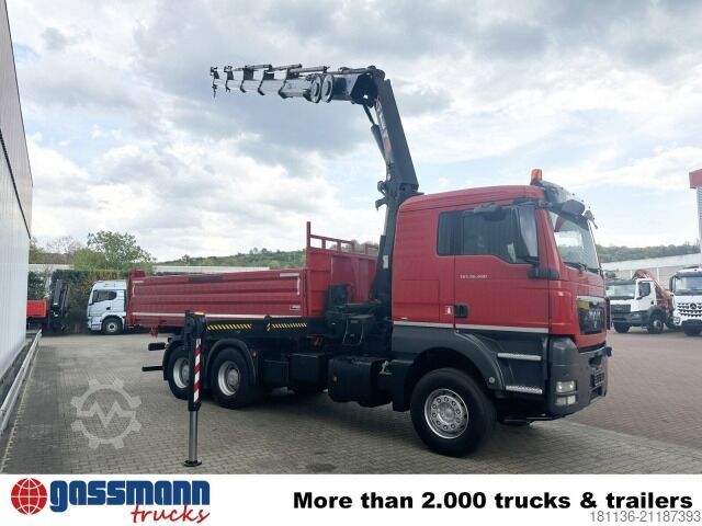 Kipper LKW MAN TGS 26.480 6x4 BB, Kran Hiab 244 E-5 Hiduo, Funk,