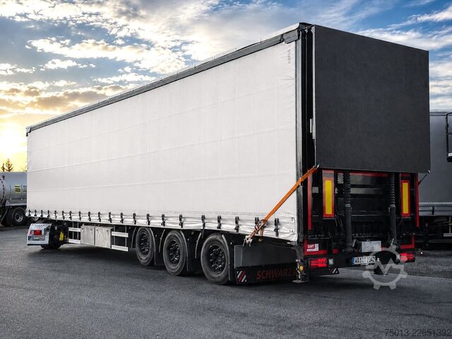 Open semitrailer with tarp SCHWARZMÜLLER Gabelstapler-Transporter, 2-teilige LBW, MIETEN?