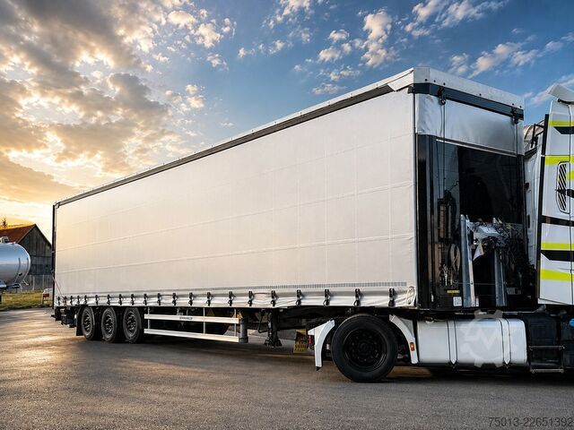 Open semitrailer with tarp SCHWARZMÜLLER Gabelstapler-Transporter, 2-teilige LBW, MIETEN?