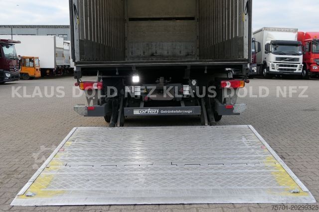 Flatbed truck with tarp RENAULT Premium 430 Getränkewagen Lift-/Lenkachse EU5
