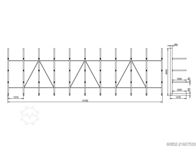 Langgutregal Kragarmregal ca. 13,2 lfm. Kragarmregal | Höhe 4,0 m 120 cm Arme | 500 kg pro Arm Langgutrega