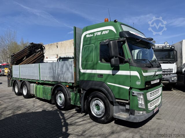 Flatbed truck Volvo FM500 8X4 Kran Hiab 408 Jib bis 30 Meter