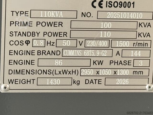 Generator Cummins 6BT5.9-G2 Generator 110KVA