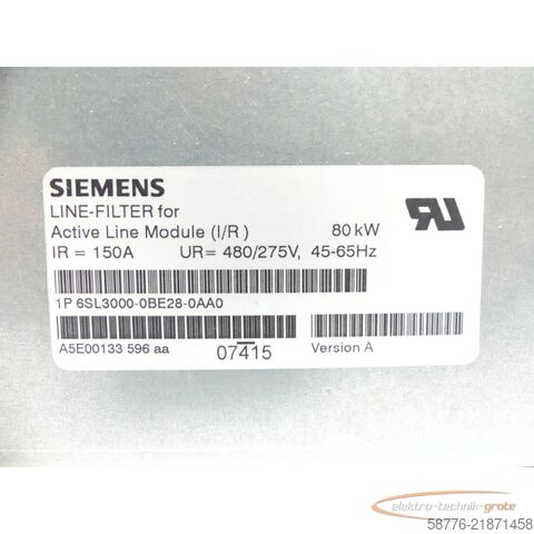 Component Siemens 6SL3000-0BE28-0AA0 Netzfilter Version: A SN: 05231 --