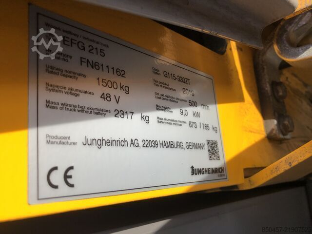 Electric - 3 wheels Jungheinrich EFG215 Li-ion /3.3m/ 10394h