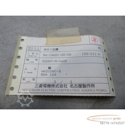 Mitsubishi Motor Mitsubishi HA200NC-S SN 73052 + Encoder OSA104 SN J4AVP3X337L ungebr.