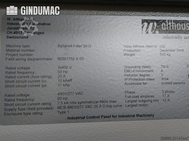 Faserlaserschneidmaschine Bystronic BySprint Fiber 3015