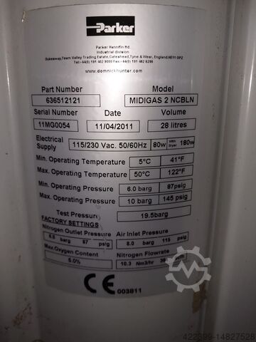 Nitrogen gas generator Parker N2 MIDIGAS