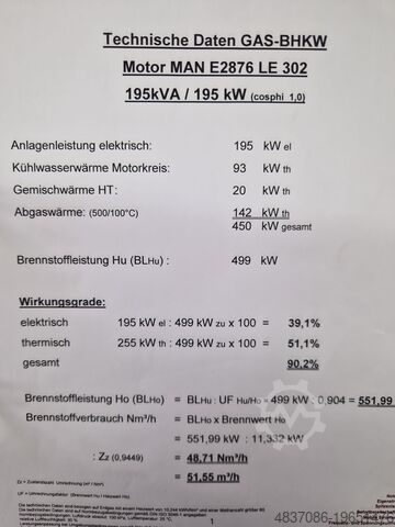 Baumaschine MAN Gas- BHKW E2876LE302 / 301 195 KW
