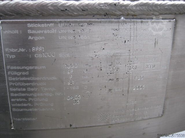 Storage tank for liquid nitrogen CRYO Vakuumtank Stickstoff 1000 Liter