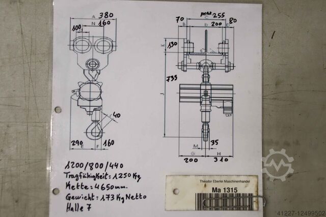Kettenzug mit Fahrwerk 1250 kg Konecranes XN16 2004 B2