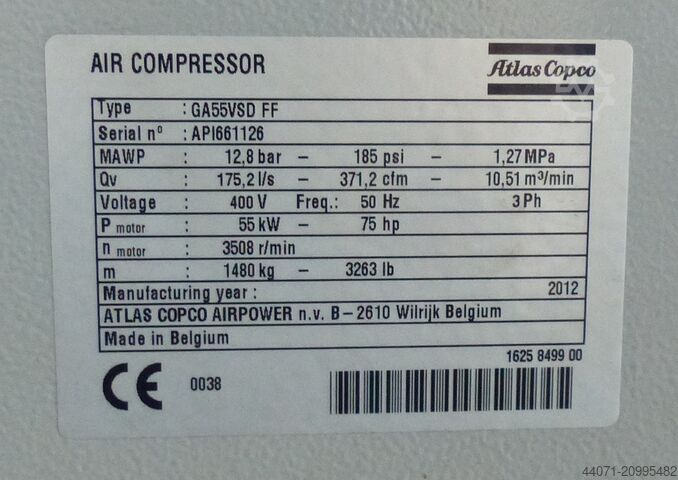 Screw compressor GA55VSDFF Atlas Copco GA55VSDFF