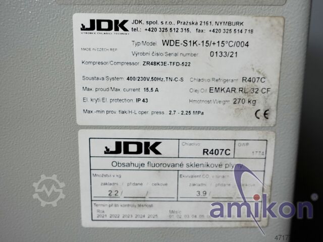 Chiller 400 V R407C JDK Industrieller Wasserkühler JDK Typ/Model: WDE-S1K-15 /+ 15°C