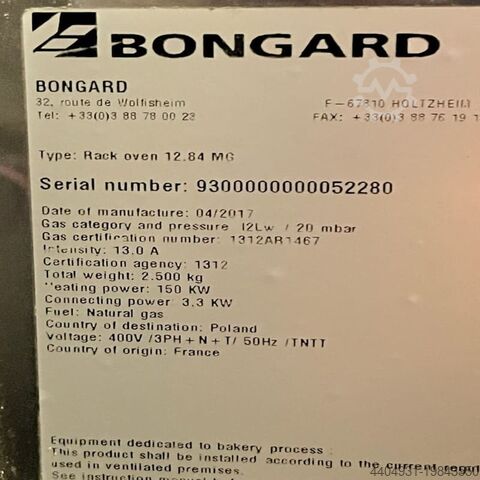 Gasbetriebener Umluftofen, 2 Wagen 600x800 mm BONGARD 12.84