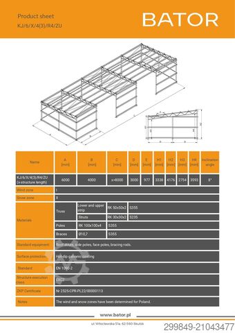 6x24 Galvanized steel hall structure BATOR Konstrukcja stalowa