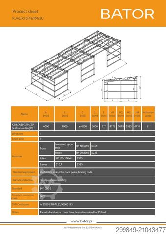 6x24 Galvanized steel hall structure BATOR Konstrukcja stalowa