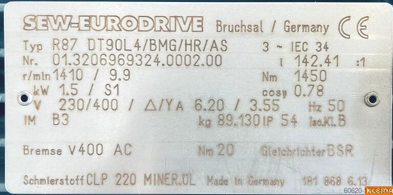 Getriebemotor SEW-EURODRIVE R87 DT90L4/BMG/HR/AS(2)