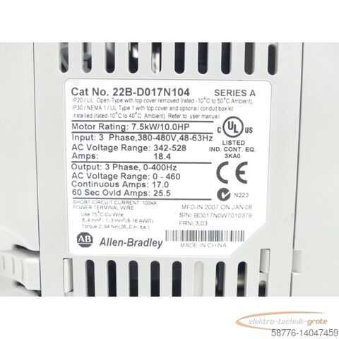 Component Allen-Bradley 22B-D017N104  / PowerFlex40 generalüberholt mit 24 Monaten Gewährleistung! -