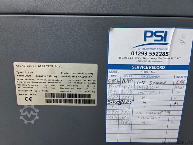 Rotary compressor Atlas Copco Airpower B.V. GX5 FF Rotary Screw Compressor and Tank