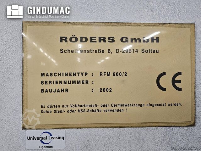 Machining centers (vertical) RÖDERS RFM 600/2