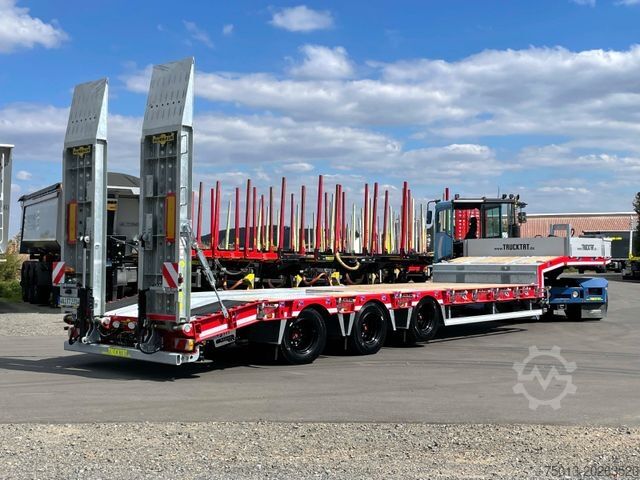 Low loader semitrailer HUMBAUR HTS30K, Baggermulde, Lenkachse, MIETEN?