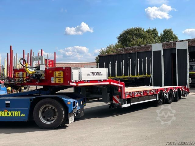 Low loader semitrailer HUMBAUR HTS30K, Baggermulde, Lenkachse, MIETEN?
