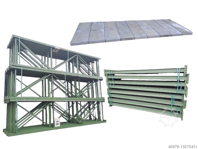 Palettenregalanlage Palettenregal Regal SSI SchĂ€fer / PR400 / grĂŒn / GesamtlĂ€nge: 14,22 lfm. / Stahlpaneele