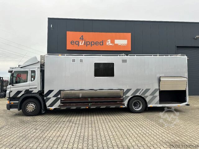Scania P230 TOP: multifunct. ruimte met airco (camper?), 22kVA generator, hydr. steunpoten, beloopba Scania P230 TOP: multifunct. ruimte met airco (camper?...