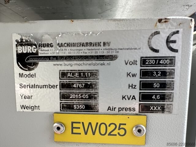 Burg AL-E 1.11 waterdumper / unloader with dryer for apples BURG AL-E-1.11-waterdumper-unloader