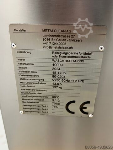 Cleaning system HD-washbasin 80BAR Metalclean Hochdruck Waschtisch 80BAR Waschtisch 3X / automower