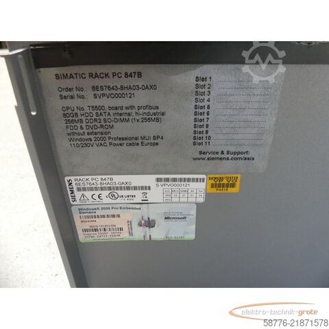 Component Siemens SIMATIC Rack PC 847B 6ES7643-8HA03-0AX0 SN: VPVO000121 --