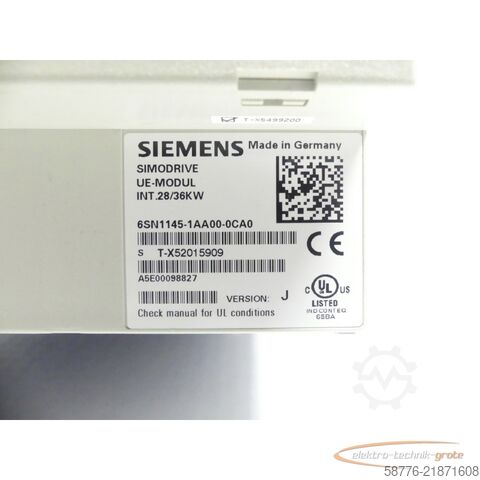 Component Siemens SIMODRIVE 6SN1145-1AA00-0CA0 Version: J SN: T-X52015909 --
