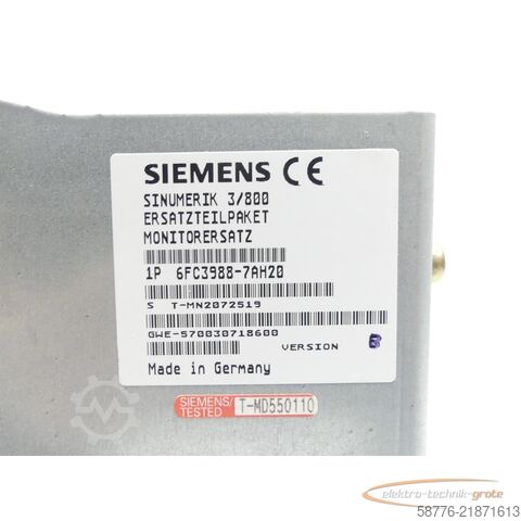 Component Siemens SINUMERIK 6FC3988-7AH20 Monitor Version: B SN: T-MN2072519