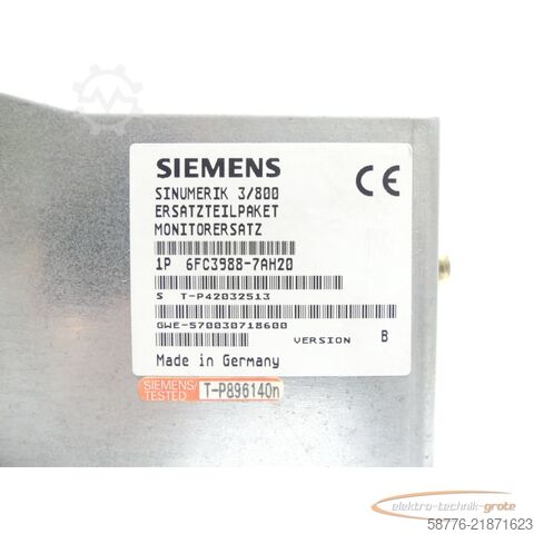 Component Siemens SINUMERIK 6FC3988-7AH20 Monitor Version: B SN: T-P42032513