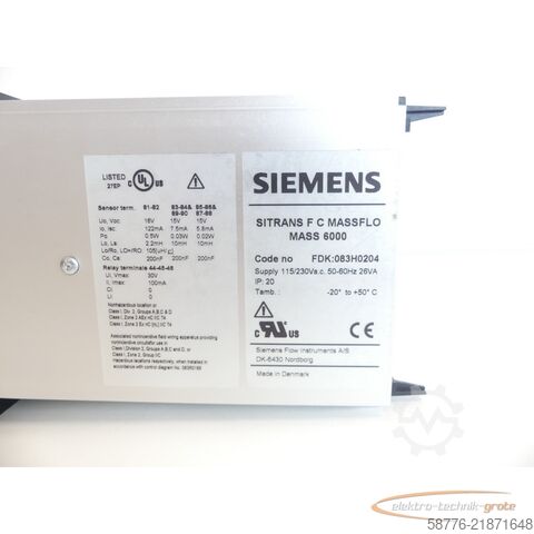 Component Siemens SITRANS F C MASS 6000 FDK:083H0204 SN 134335N324