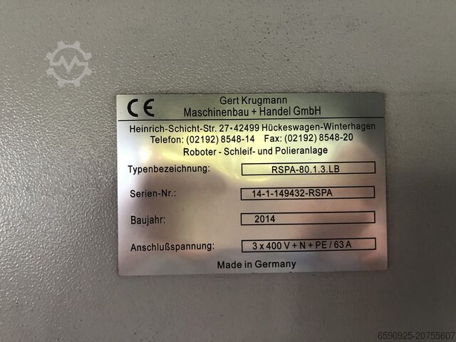 Roboter-Schleif- und Polieranlage für Me Gert Krugmann Maschinenbau + Handel GmbH RSPA-80.1.3.LB