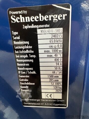 Stromerzeuger Zapfwellengenerator 65 kVA Schneeberger NSGL63U - 540L