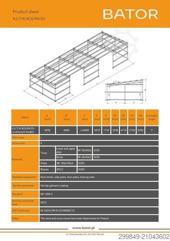 7x32 galvanized steel hall structure BATOR 7m Konstrukcja stalowa