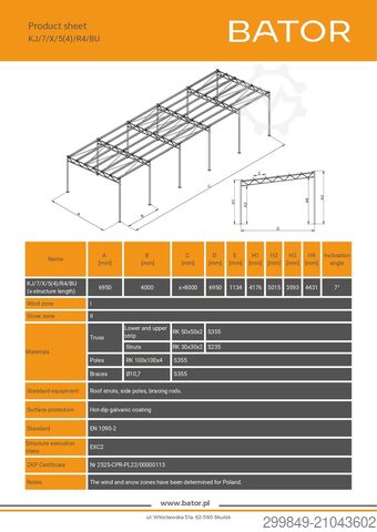 7x32 galvanized steel hall structure BATOR 7m Konstrukcja stalowa